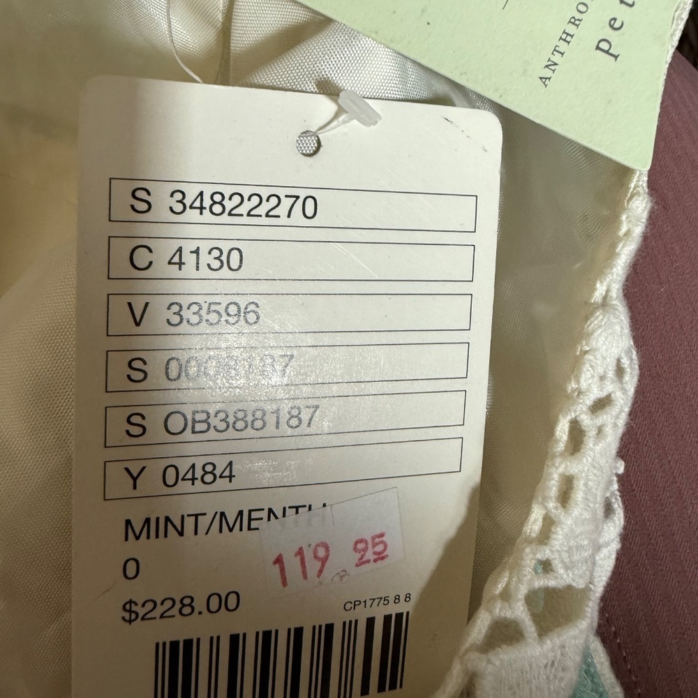NWT MOULINETTE SOEURS Mint Cream Striped Midi Dress with Lace Anthropologie xs 0 - Picture 3 of 3